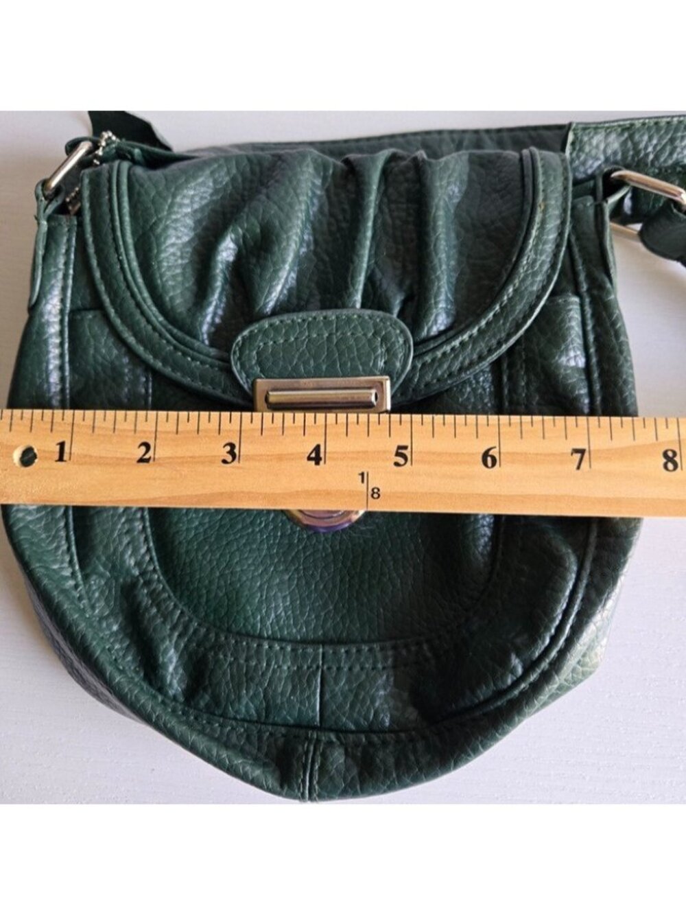Small Crossbody Bag ~ Genuin Green Leather ~Flap Boho Purse with Zipper - Picture 7 of 7